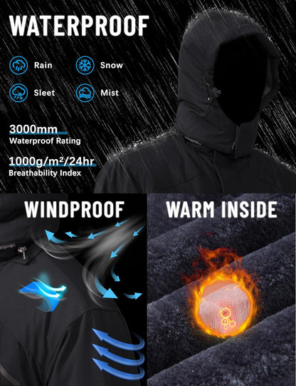 Men'S Winter Skiing Jackets Waterproof Fleece Coats Insulated Thermal Snowboard Jacket Parka Raincoat with Hood