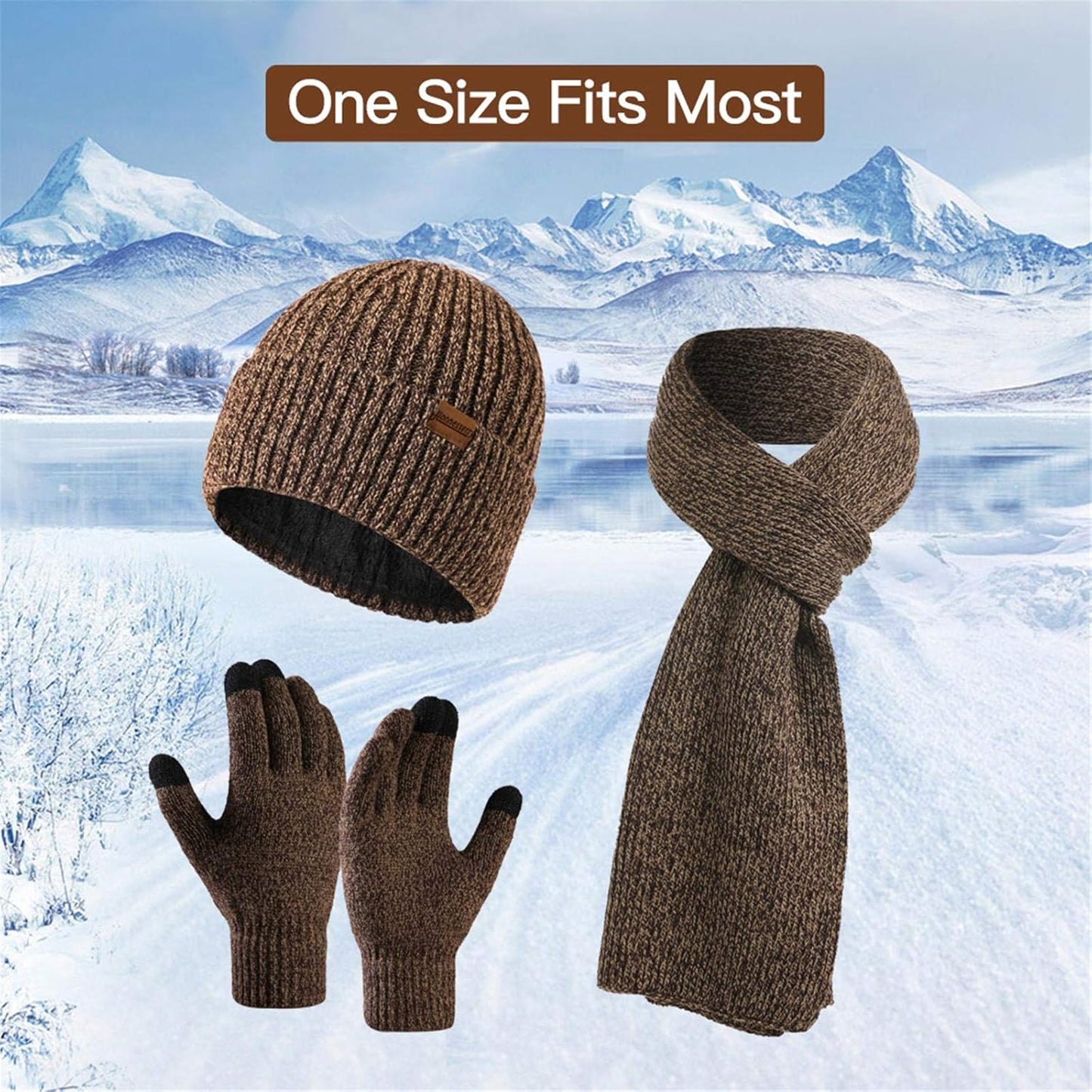 Winter Hats Scarf for Men with Touchscreen Gloves Men'S Scaves and Beanie Hat Themal Glove Set for Men Women