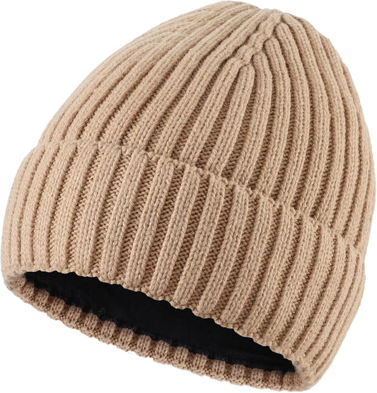 Fleece Lined Cuffed Beanie Hat for Men Women Knitted Winter Wool Beanies Skull Cap Warm Watch Hat