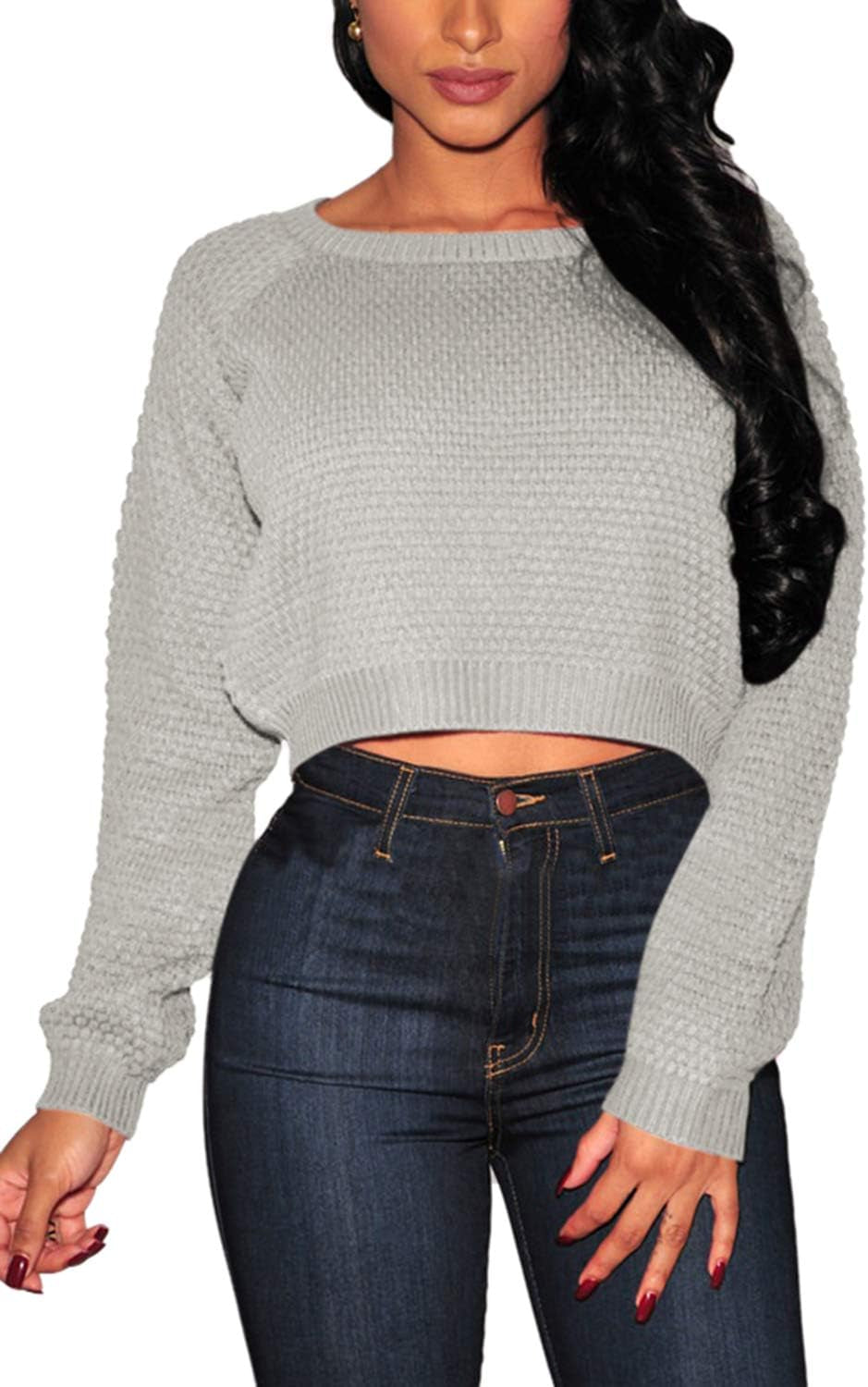 Autumn Glow sweater for Women Trendy Crew Neck Long Sleeve Fall Ribbed Pullover Cropped Knit Tops