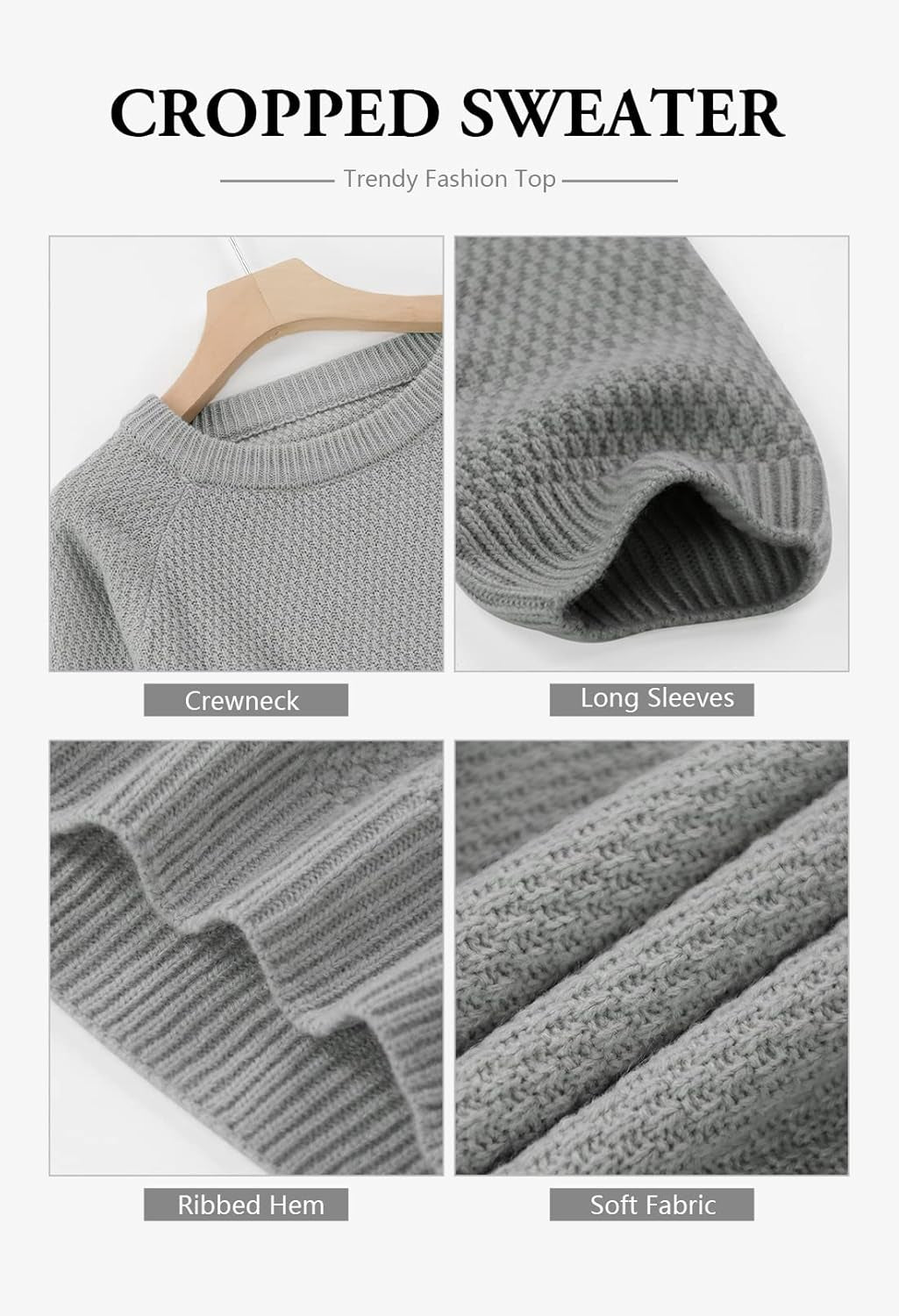 Autumn Glow sweater for Women Trendy Crew Neck Long Sleeve Fall Ribbed Pullover Cropped Knit Tops